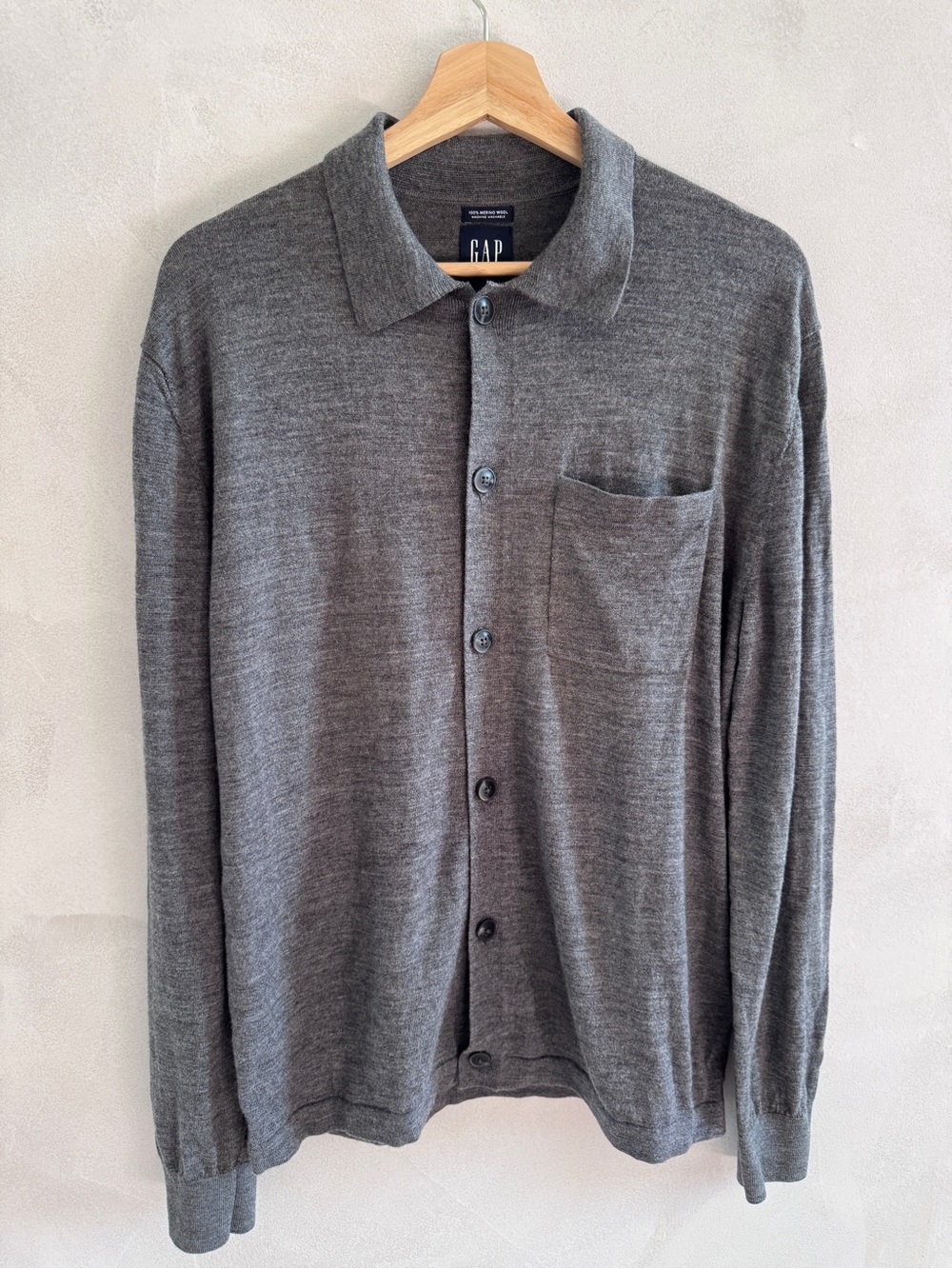 GAP Men's - Charcoal Button-Front Merino Wool Sweater